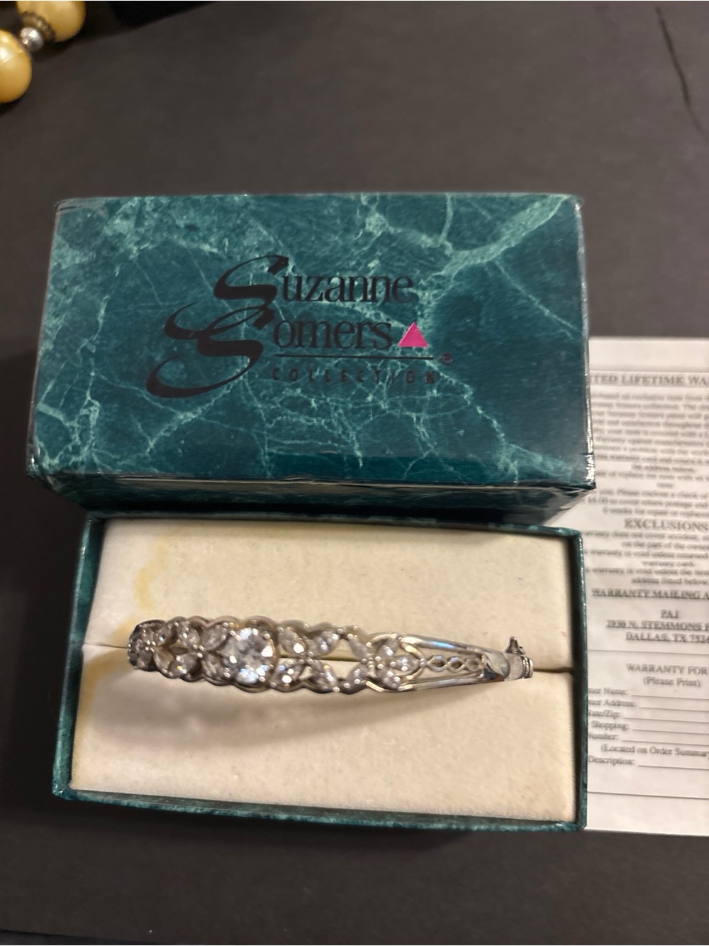 Vintage Suzanne Somers HSN 925 CZ Filigree Bangle Bracelet w/ Box Paperwork